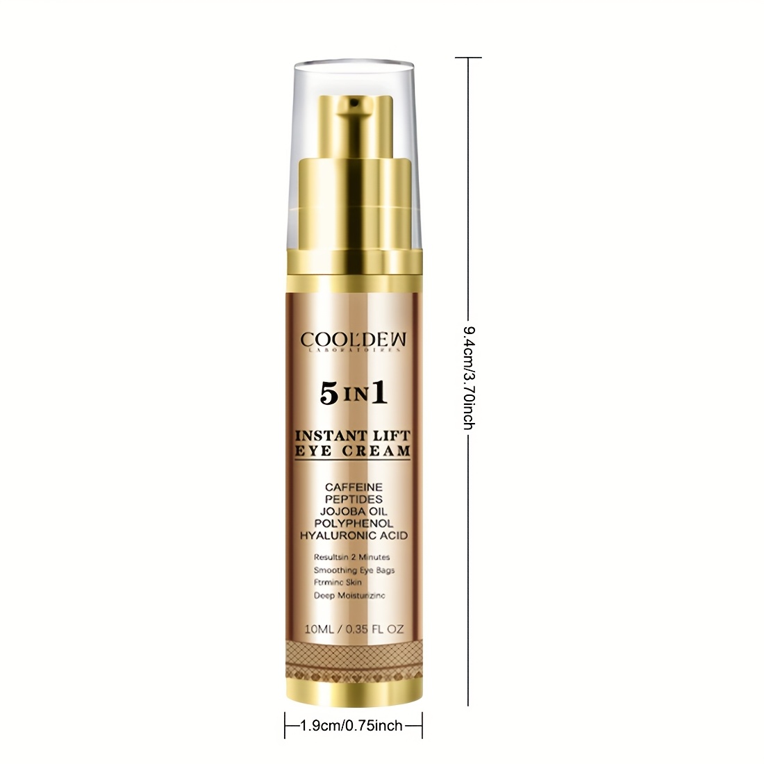COOLDEW 5-in-1 Instant Lift Eye Cream, Unisex-Adult, Paraben-Free, Hyaluronic Acid &amp; Jojoba Oil, Caffeine &amp; Hexapeptides, Moisturizing &amp; Firming, All Skin Types, Compact Effect, Deep Nourishment for Eye Area
