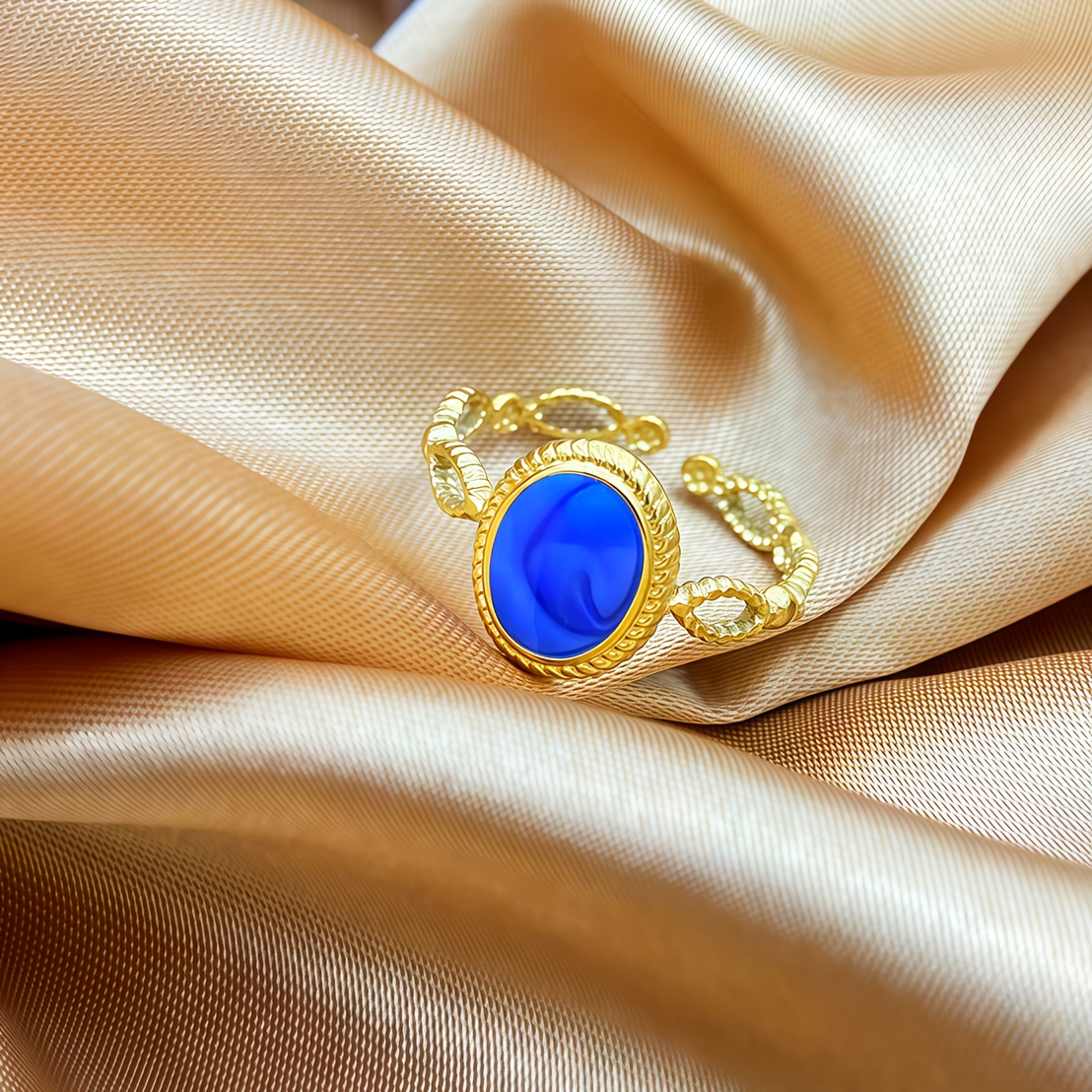 Trendy Hollow Oval Enamel Drip Glaze Stainless Steel Ring
