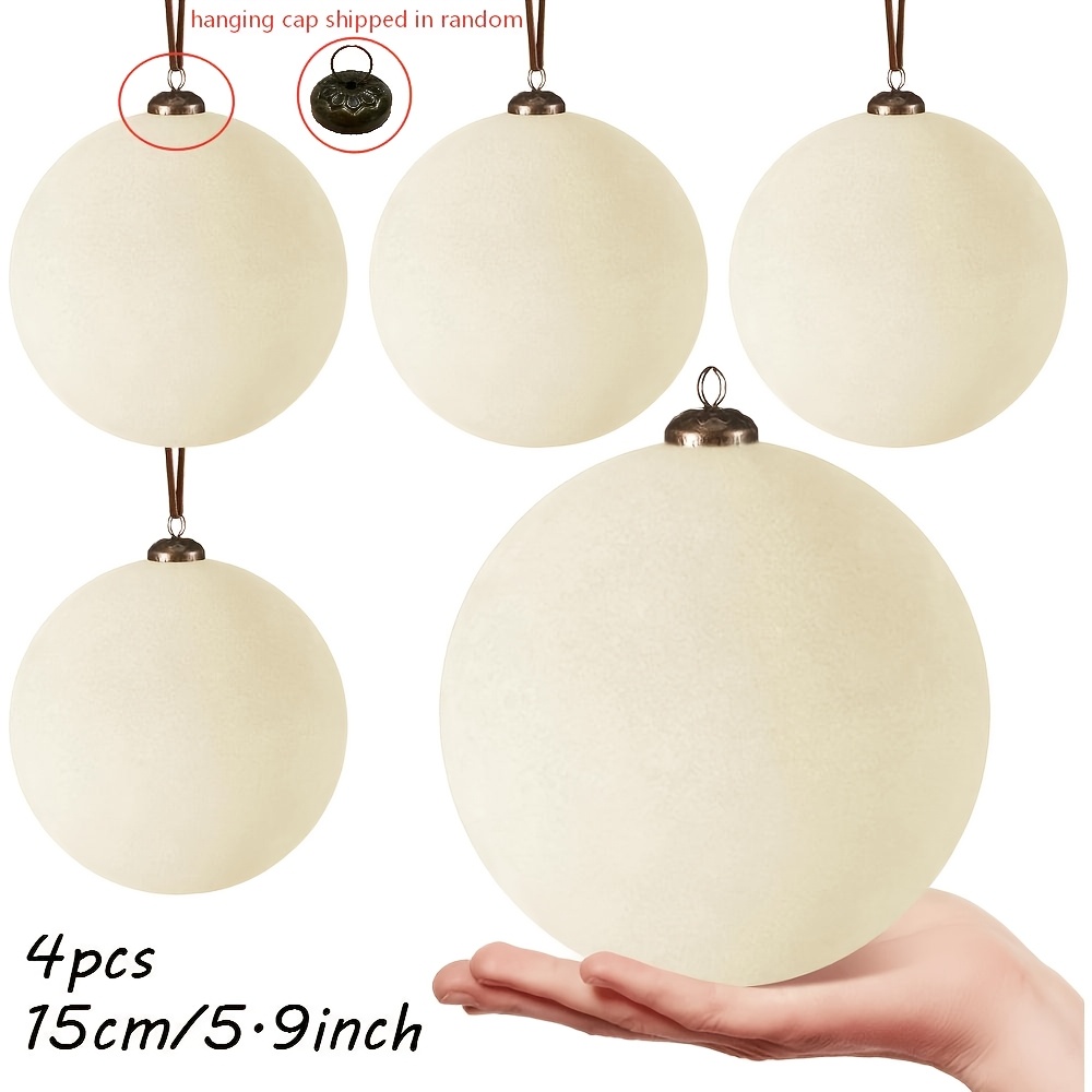 TEMU 4pcs, 15cm/5.9inch Large Christmas Balls, Velvet Large Christmas Ball Ornaments, Christmas Holiday Decorations, Indoor Shockproof Decorations,