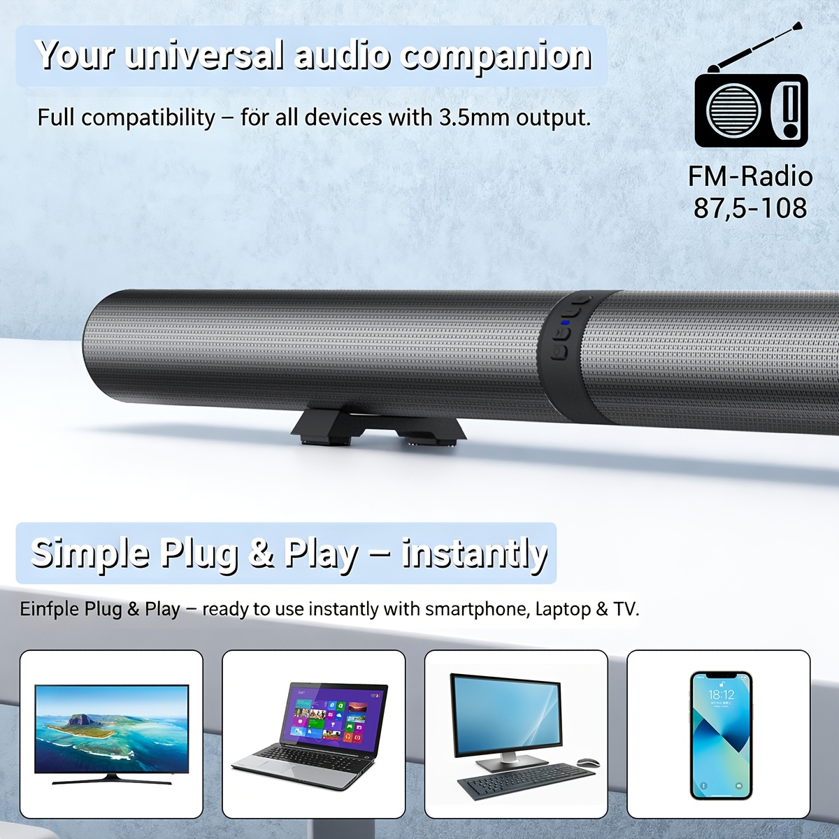 Wireless Soundbar with Surround Sound, Adjustable Speakers