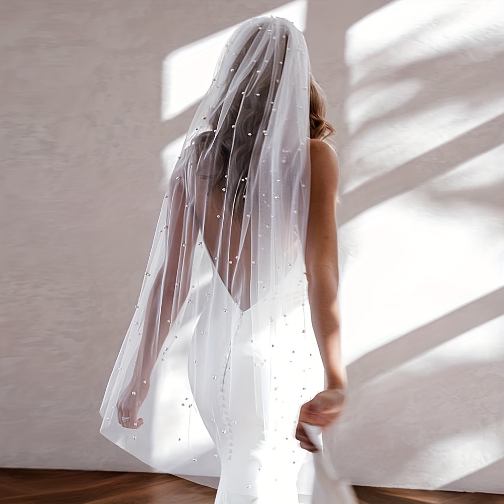 elegant sheer bridal veil artificial lightweight wedding - Temu display picture 1