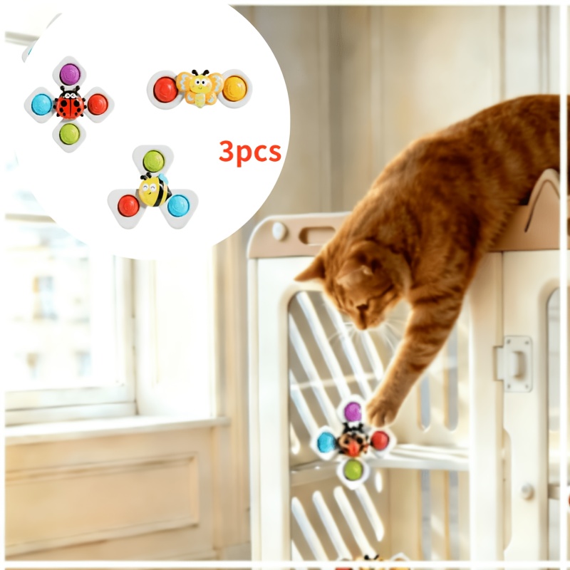 TEMU 3pcs Set Of Insect Rotating Cat-shaped Spinner Toys With Strong Suction Cups, Suitable For Use By Windows Or On Floors, Interactive Toys For