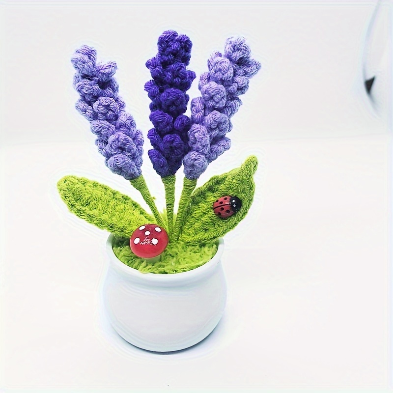 

1pc Simulation Flower, Handmade Wool Crochet Weaving Bouquet, Faux Lavender Potted Plant Home Decoration, Holiday Gift Decoration To Friends Birthday