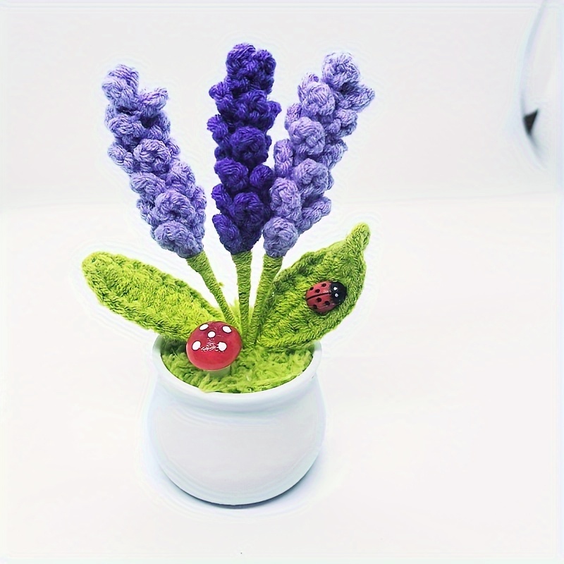 

1pc Simulation Flower, Handmade Fleece Crochet Weaving Bouquet, Lavender Potted Plant Home Decoration, Holiday Gift Decoration Birthday