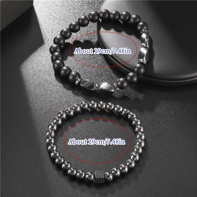 2pc Natural Stone Elastic Bracelet Set, Gift for Men