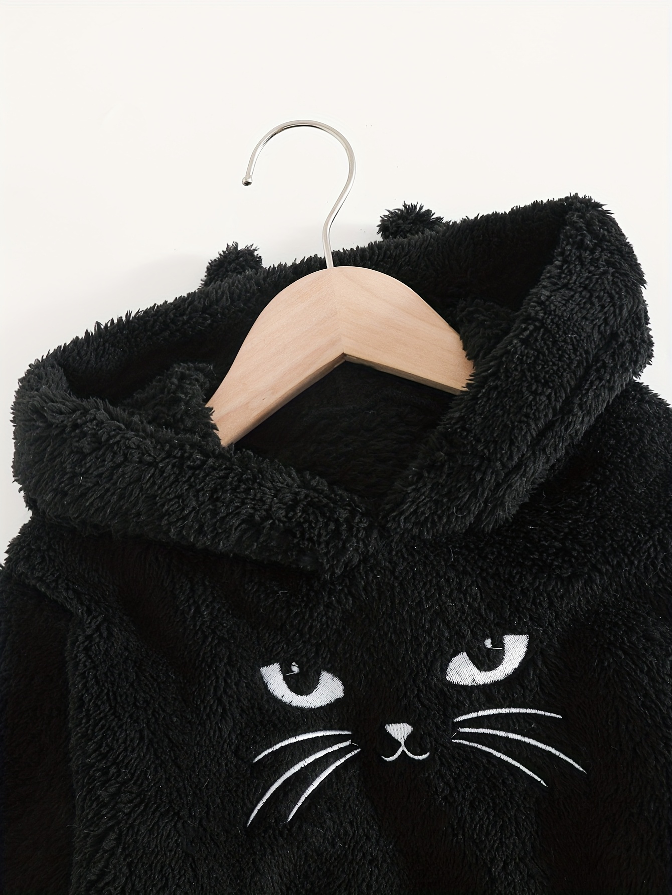 Girls' Hooded Standalone Jacket with Black Cat Pattern