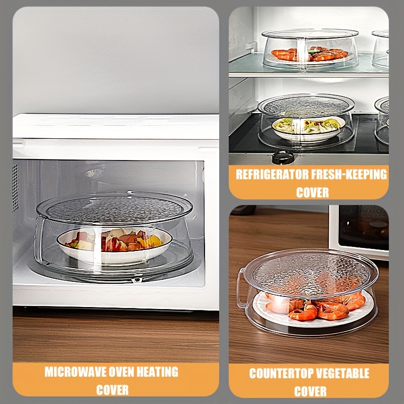 Heat Resistant 200°C Transparent Microwave Splash Guard Cover, 360° Splash-Proof Insulated Plastic Protector for Food, Stackable and Easy to