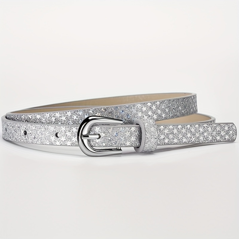 1pc Girls' Belt, Fashion Sequin Decorated Pu Belt, Casual For Jeans And Skirts, Waist Cincher