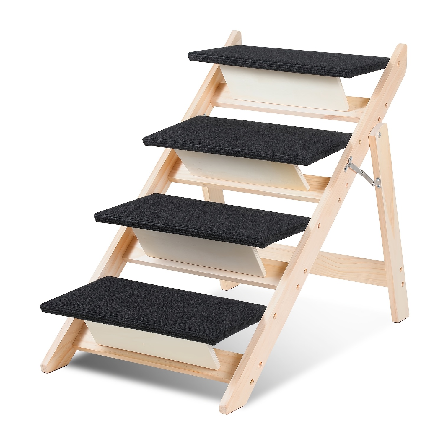 Image of 4-step Folding Pet Stairs, Collapsible Wooden Dog Ramp With Non-slip Mats, Portable Climbing Ladder For Pets, Dog Stairs