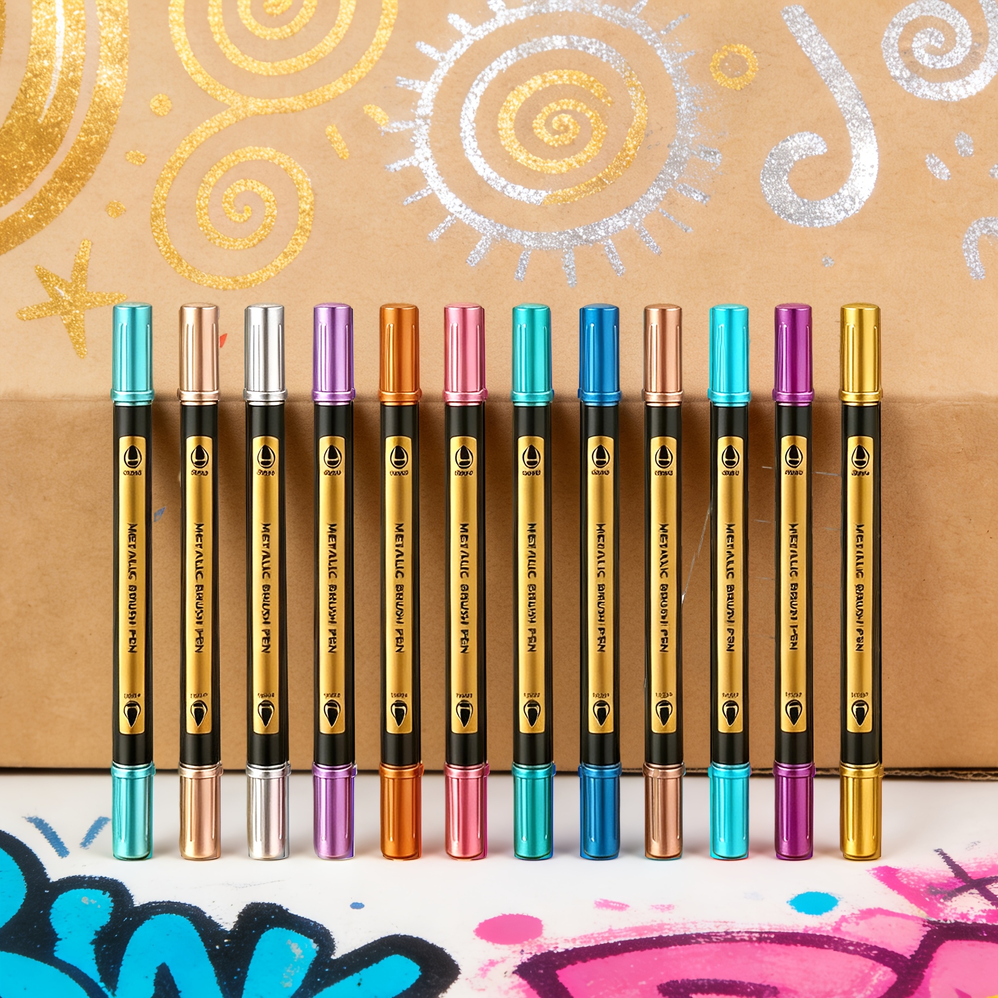 TEMU Professional Art Use, 12pcs Multicolor Dual-tip Pens (soft/hard Tip) Drawing Pens, Markers, Vibrant Colors, Smooth And Fluid . Suitable For Card