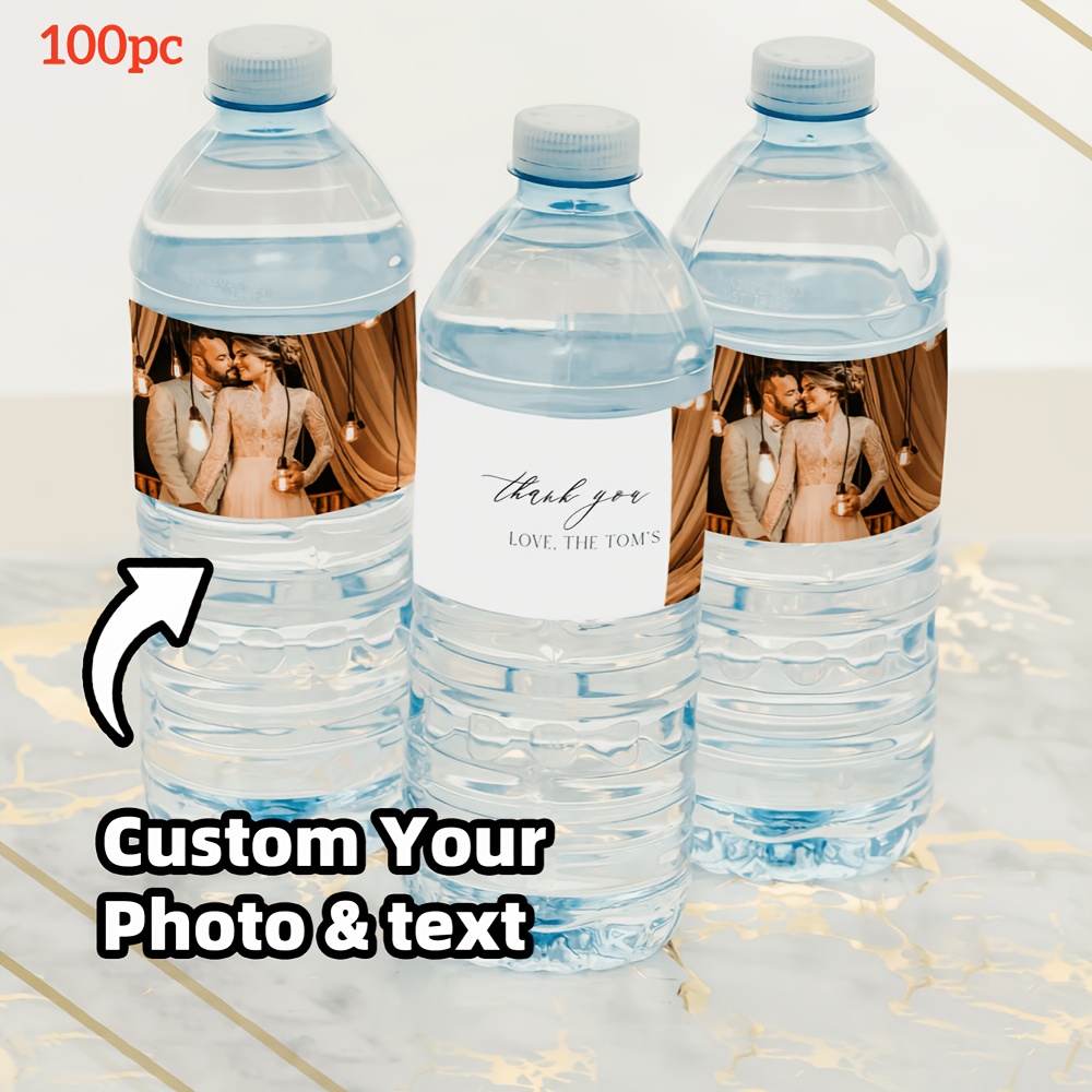 TEMU 100/50/20pcs Étiquettes de Bouteille d'Eau Photo Personnalisées - 3 Styles, Étiquettes de Personnalisées, Autocollants de Ceinture de Bouteille
