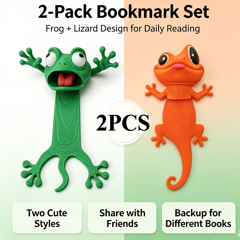 TEMU 2pcs 2pcs 3d Frog & Bookmarks - Cute Animal-shaped Bookmark Set With Random Frog Patterns, Suitable For Book Lovers,,, - Page Markers For Books,