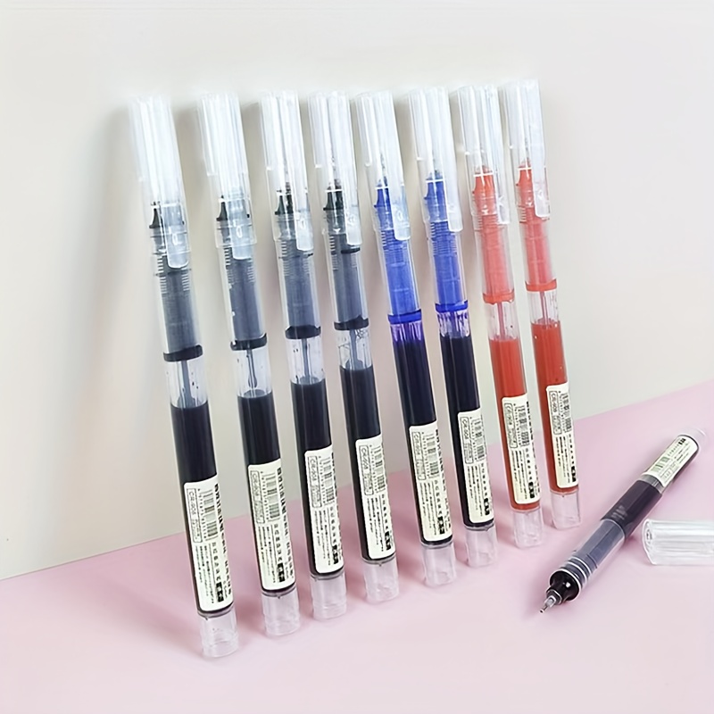 Multi-color ink pen set, quick-drying type. Suitable for schools, offices and stationery stores. Plastic, push-button lid, round body, ultra-fine nib