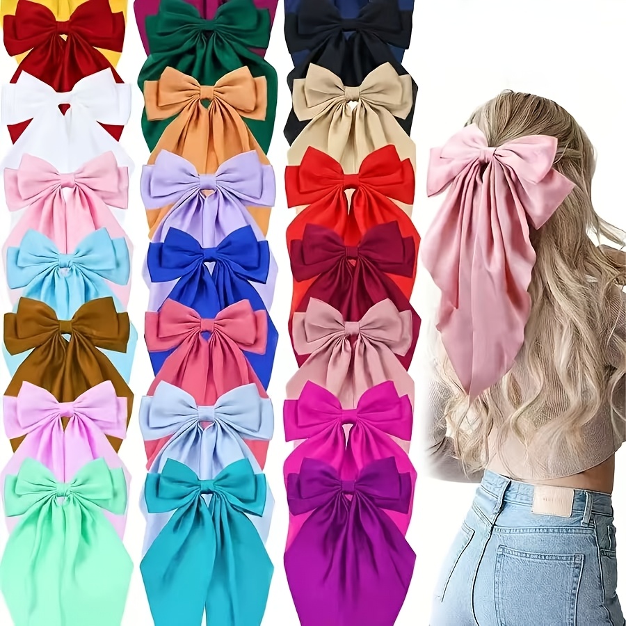 1pc random hot selling satin bow ribbon large hair clip spring clamp solid   of head hairpin