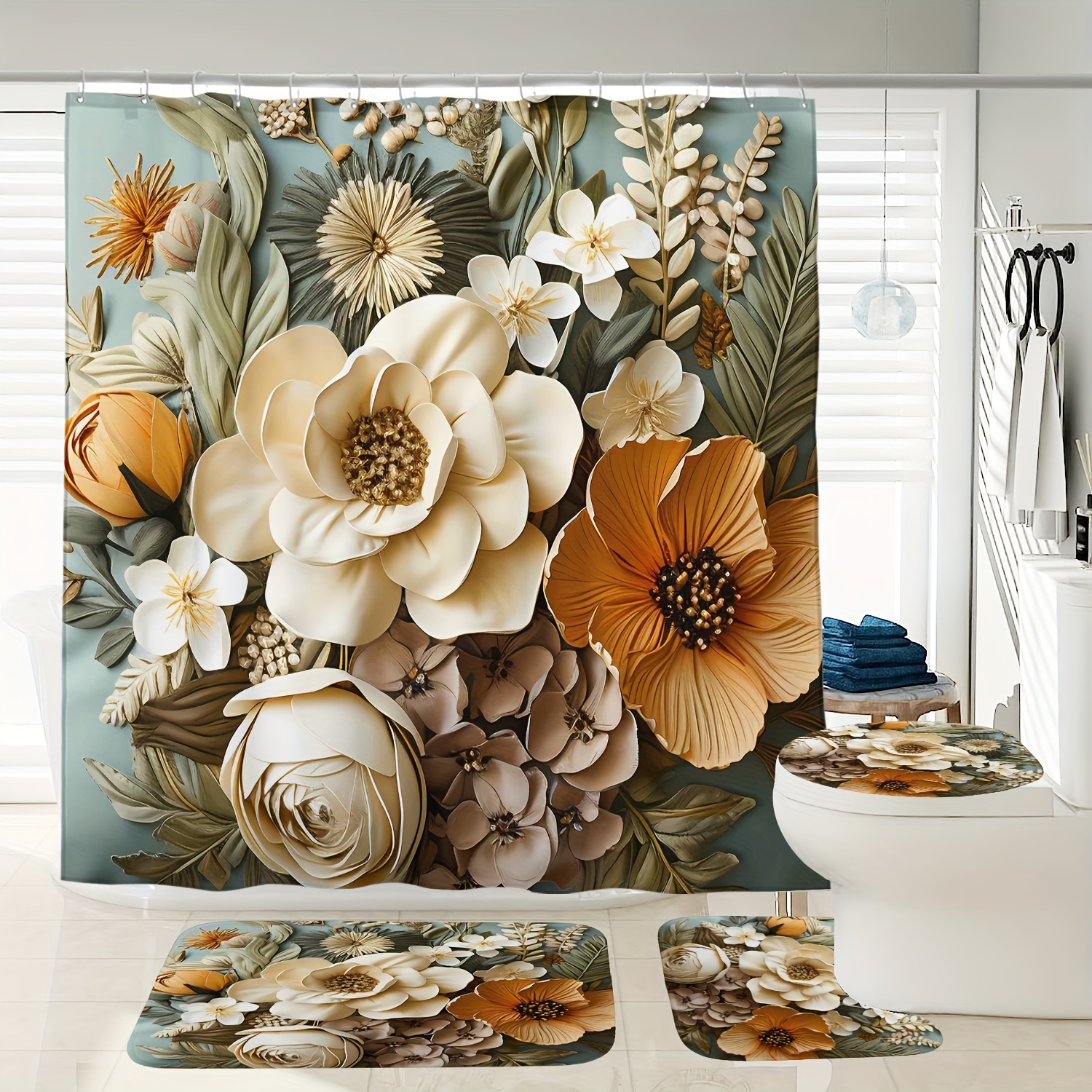 

1/3/4pcs Shower Curtain Set, Bath Curtain , U-shaped Mat, Mat, L-shaped Mat, Bathroom Accessories, Bathroom Decorations