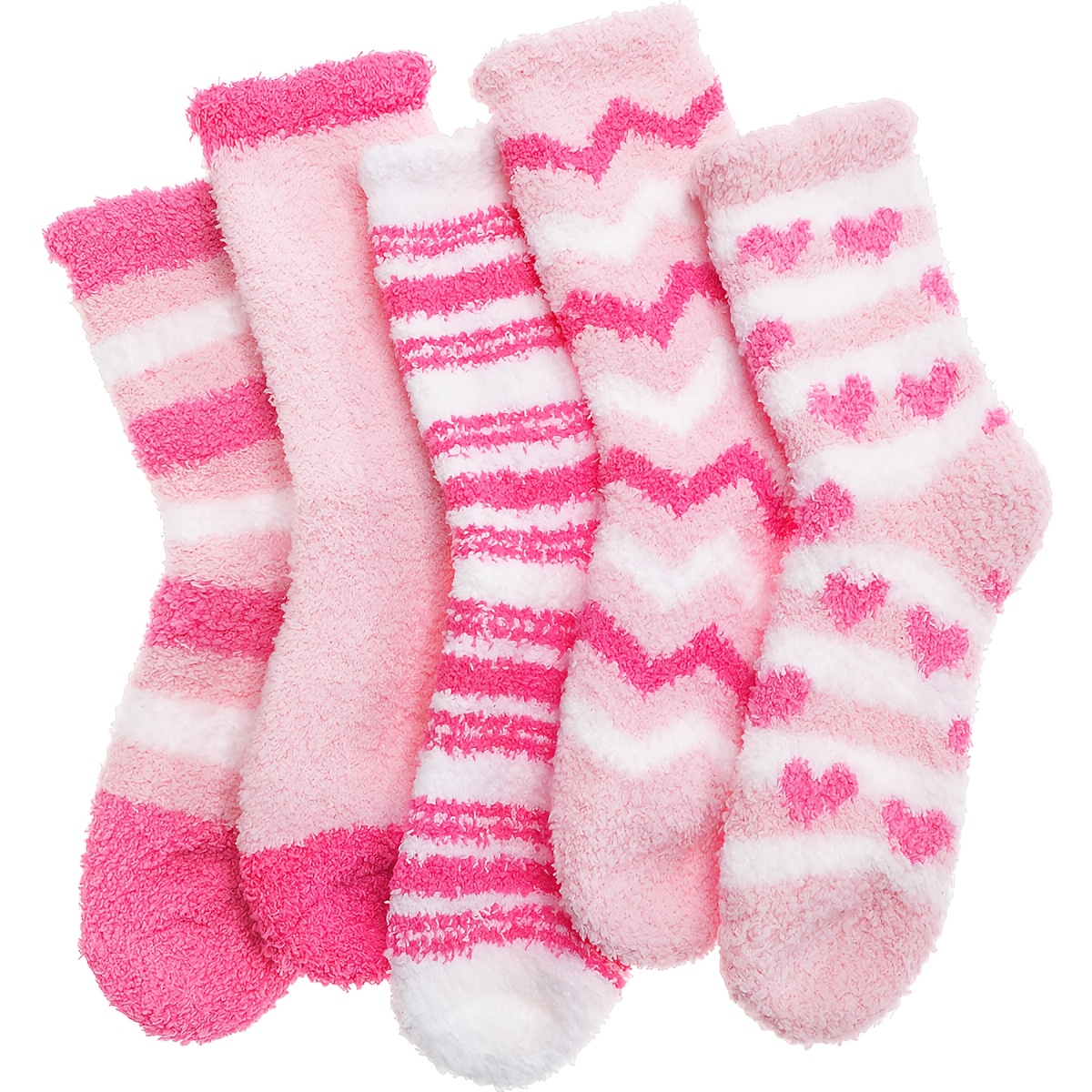 TEMU 5 Pairs Of New : Exquisite Fashionable European And American Niche Pink- Floor Socks Autumn And Winter Fluffy Short Socks Homewear Socks For
