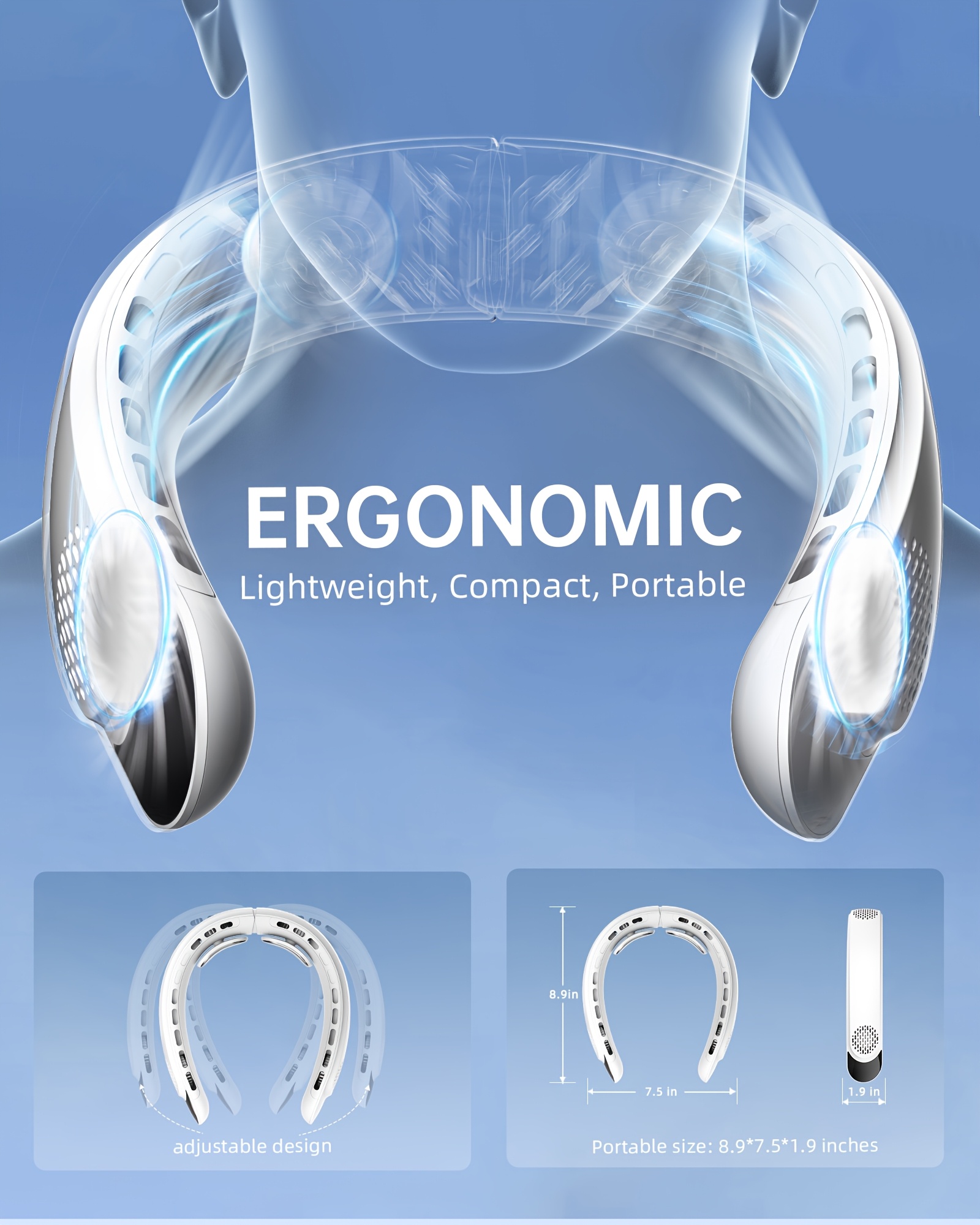 Neck Fan Without Blades, Featuring 4 Turbo Settings, a 4000 Mah Battery, USB Rechargeable, Personal Use, with 3 Speed Options, 360° Airflow, LED Display, Suitable for Home, Office, Travel, And As Gifts