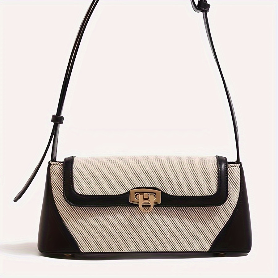 

Vintage Shoulder Bag, Casual Style Pu Leather Bag For Commuting, Two-tone Crossbody Purse With Adjustable Strap
