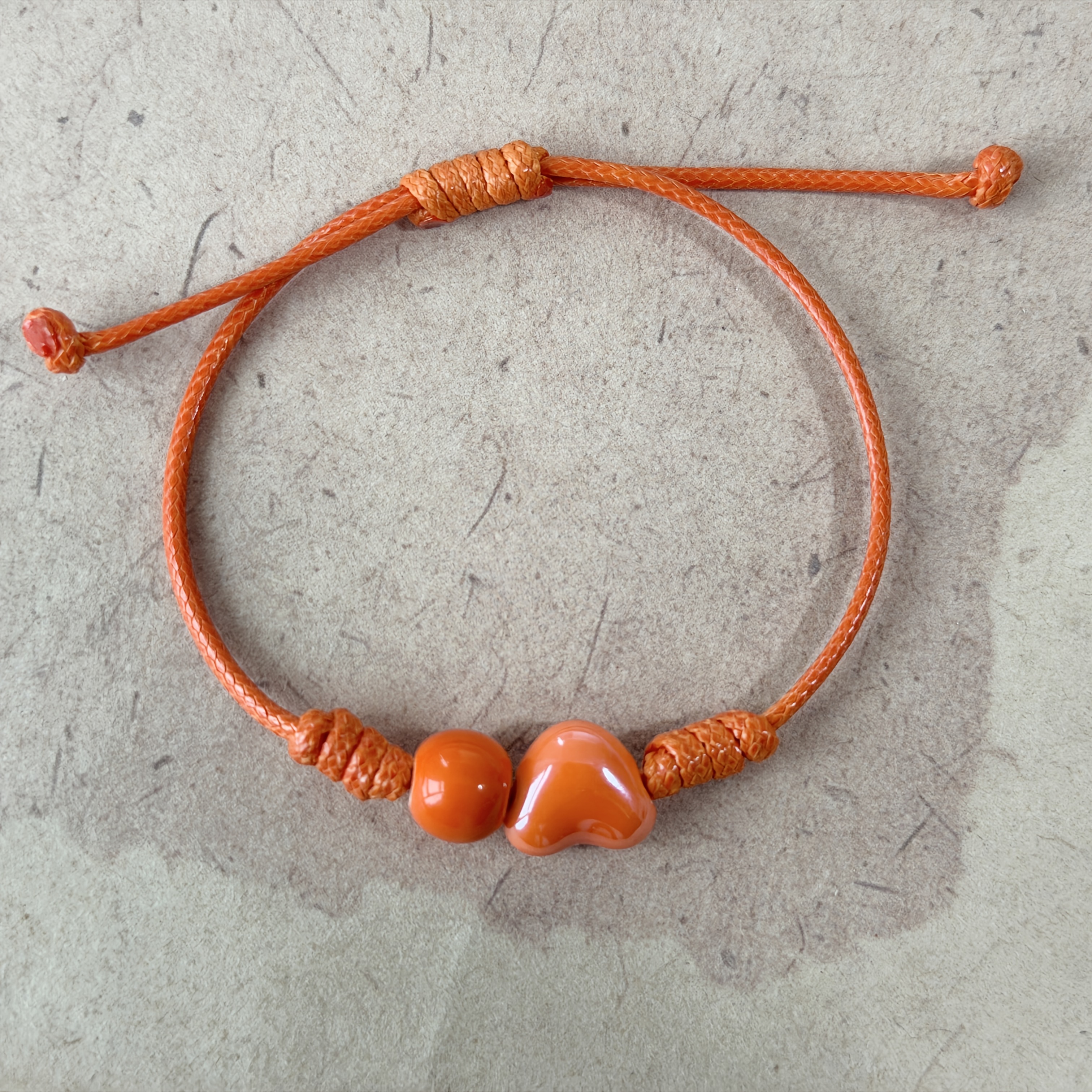 Women's Handmade Ceramic Green Heart Bracelet, Adjustable Length