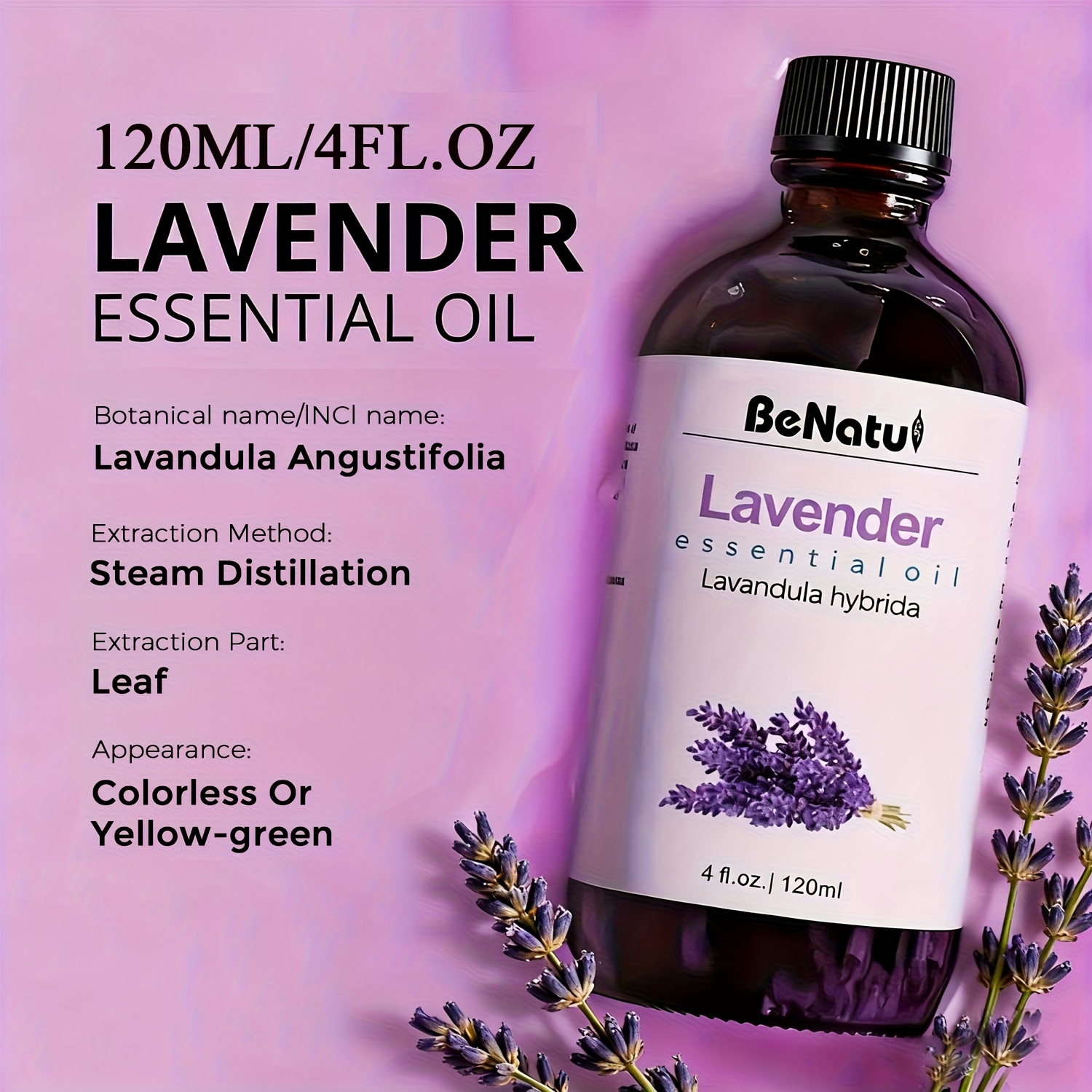 120ml (4oz) Lavender Essential Oil for Diffuser, Candle Making, Massage, Soap DIY, and Home Fragrance