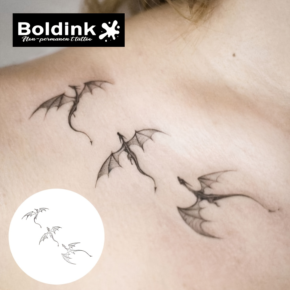 Boldink Non-permanent Tattoo Technology Dragon- Natural And Realistic Real Waterproof, Easy To Apply Lasts 1-2 Weeks Fun