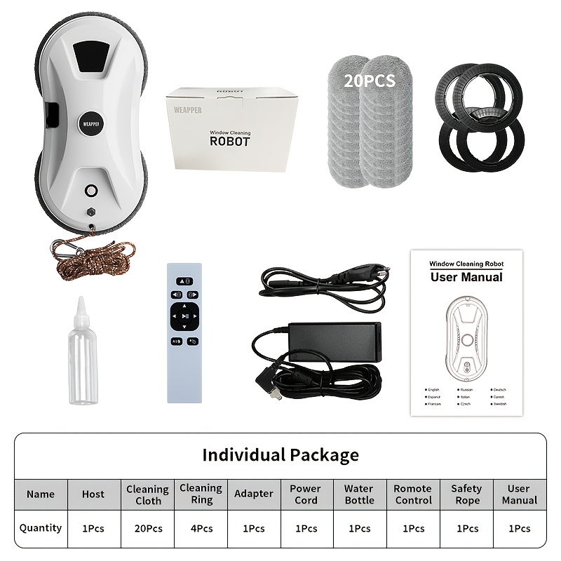 Fully Automatic Window Cleaning] Remote Control Intelligent Window Cleaning Robot Automatic Spray Automatic Path Planning High Suction Anti Drop Household With 20pcs Cleaning Cloths
