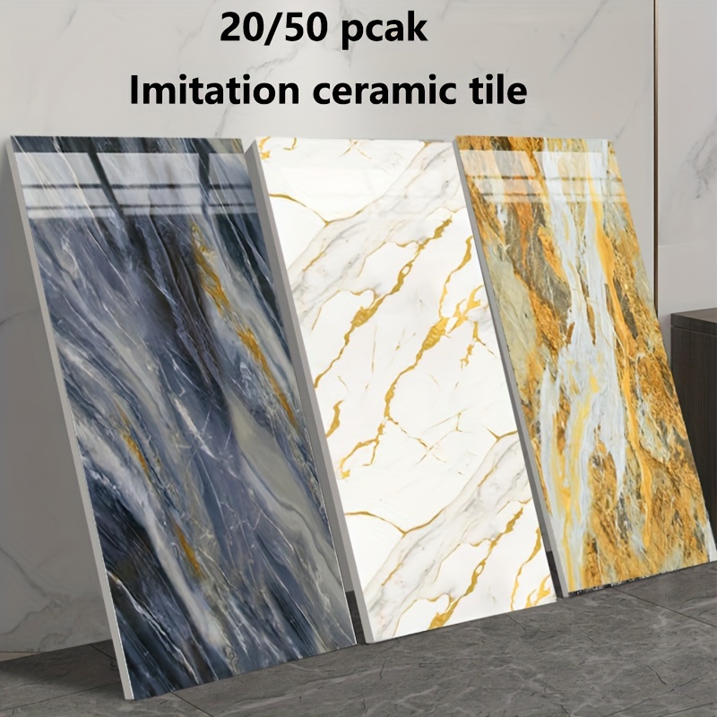 

20/50 Pack 3d Imitation Marble Ceramic Tile Wall Stickers, Thick Self-adhesive Pvc Wall Panels For Home Decor - Strong Adhesive Backing, Easy To Apply