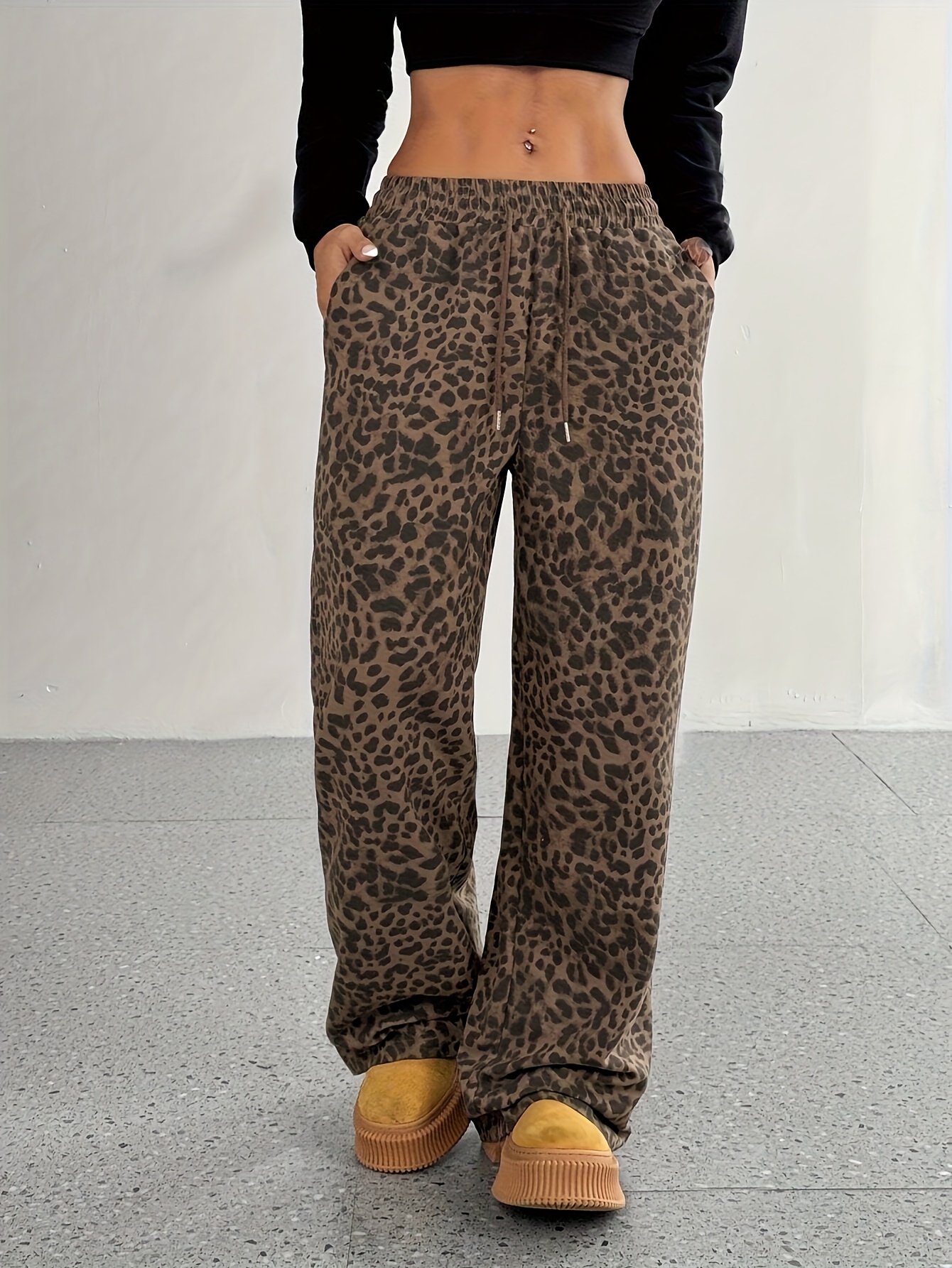 womens high waist leopard print joggers cozy fall winter Temu