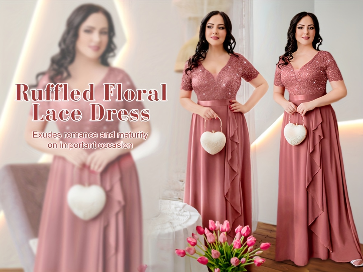 24245a elegant womens sequin lace bridesmaid maxi dress mesh - Temu