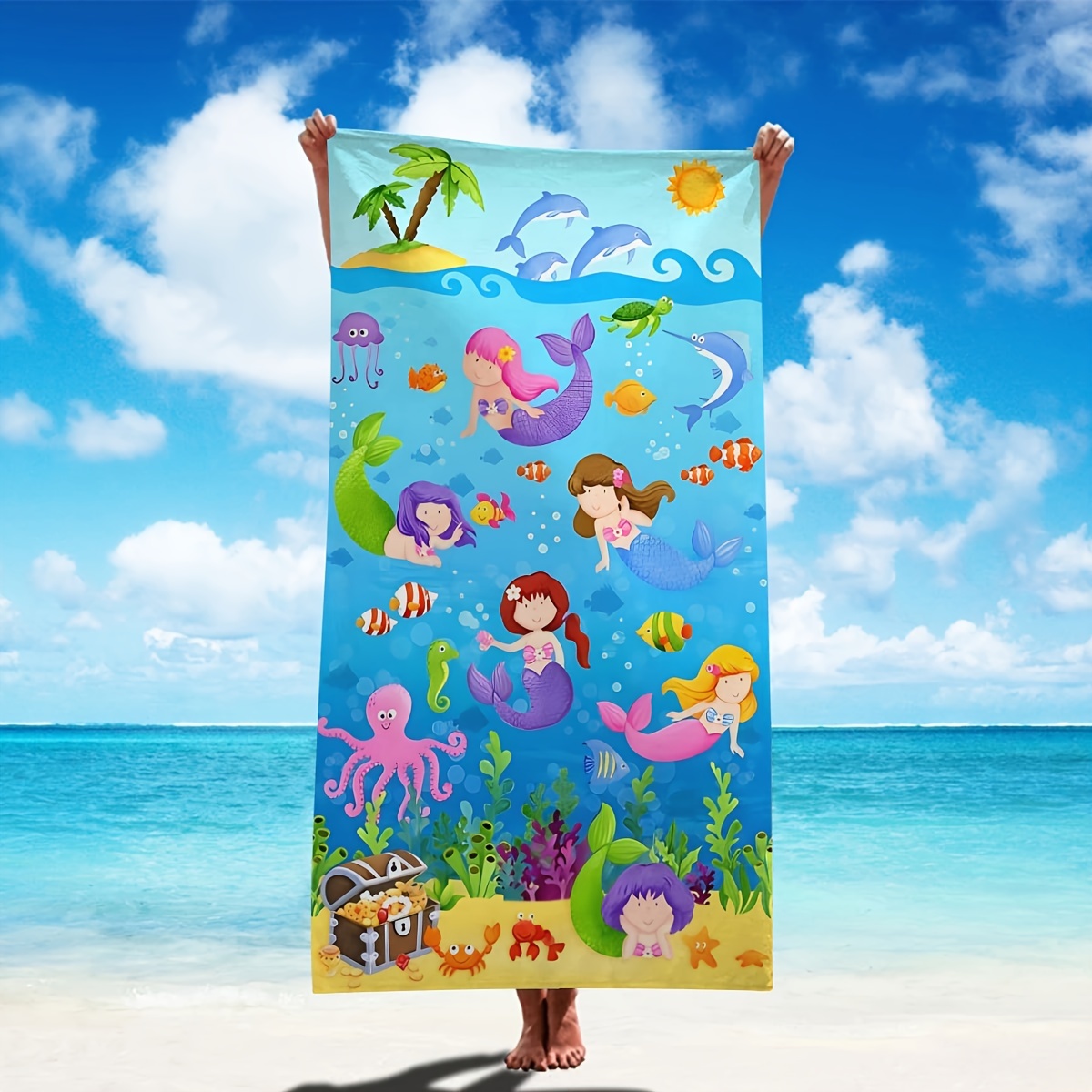 

Mermaid Print Beach Towel - Quick Dry, & Lightweight For Travel, Yoga, Camping