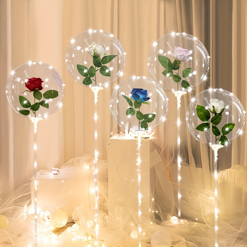 

5-piece Led Light-up Balloons With Rose Bouquet & Trolley - Perfect For Weddings, Anniversaries, Birthdays, Valentine's Day Decorations (batteries Not Included)