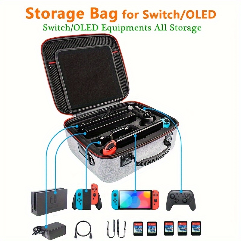 

Eva Material Nintendo Switch/oled Game Console Carrying Case With Shoulder Strap - High-protection Large Capacity Storage Bag For Pro Controller, Dock, Grip - Travel Organizer For Switch Accessories