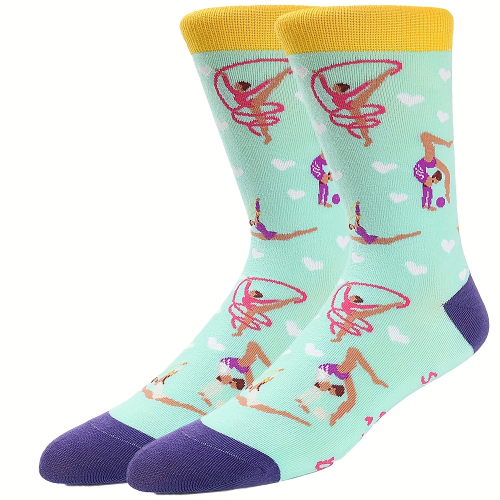 TEMU 1 Pair Of " Who Gymnastics" Women's Warm Mid-calf Socks, Outdoor Gymnastics Socks