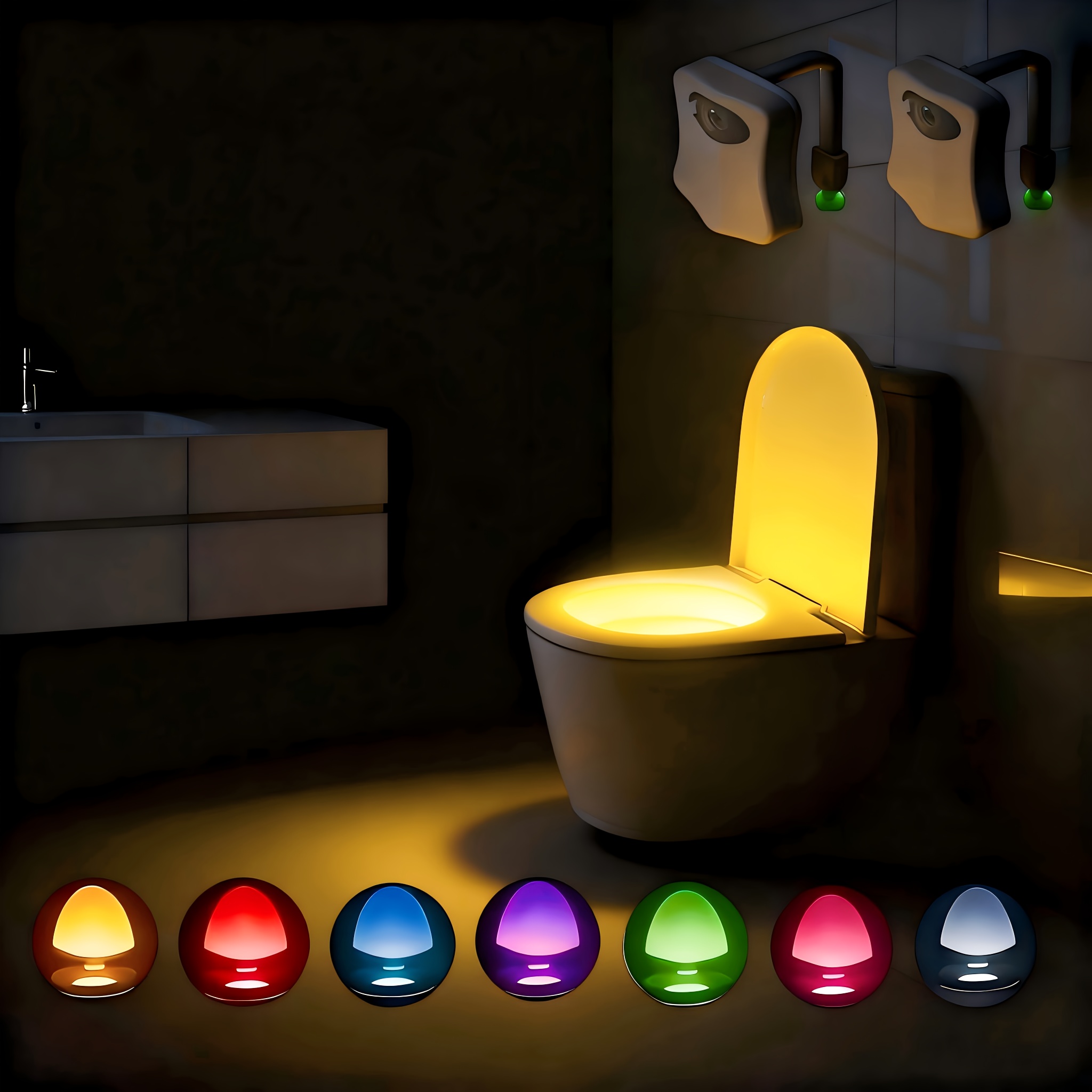 E-shop Eine intelligente WC-Sitzleuchte mit Bewegungssensor, die 7 farbwechselnde LEDs enthält, geeignet für Badezimmer, einfach zu installieren,