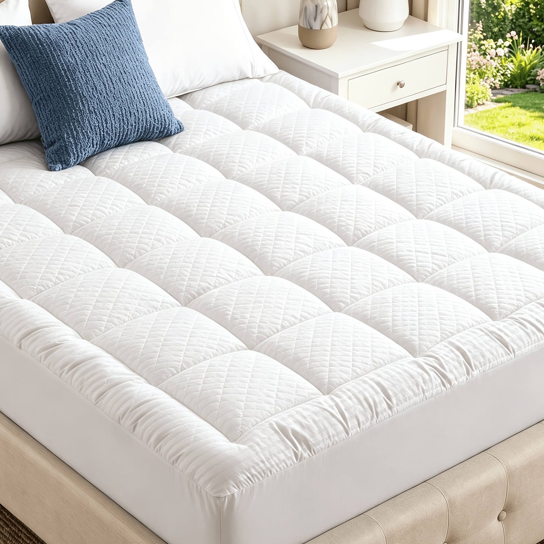 TEMU Mattress Topper - Mattress Pad Cover For Beds - Soft Mattress Protector Pillow Top With 8-21 Inch Deep Pocket 3d Down Alternative Filling,