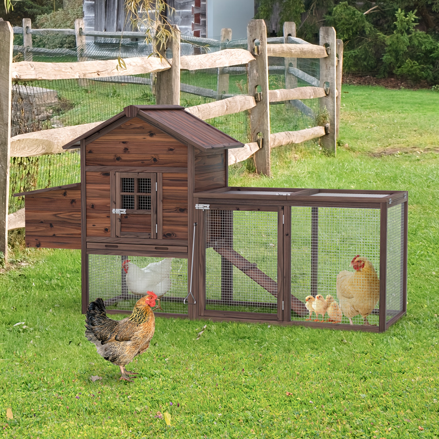 

Outdoor 80'' Chicken Coop For Chickens Wooden Hen Fence, Duck, Chicken Cage With Nesting Box & Removable Tray, Small Animal Hutch For Backyard Poultry