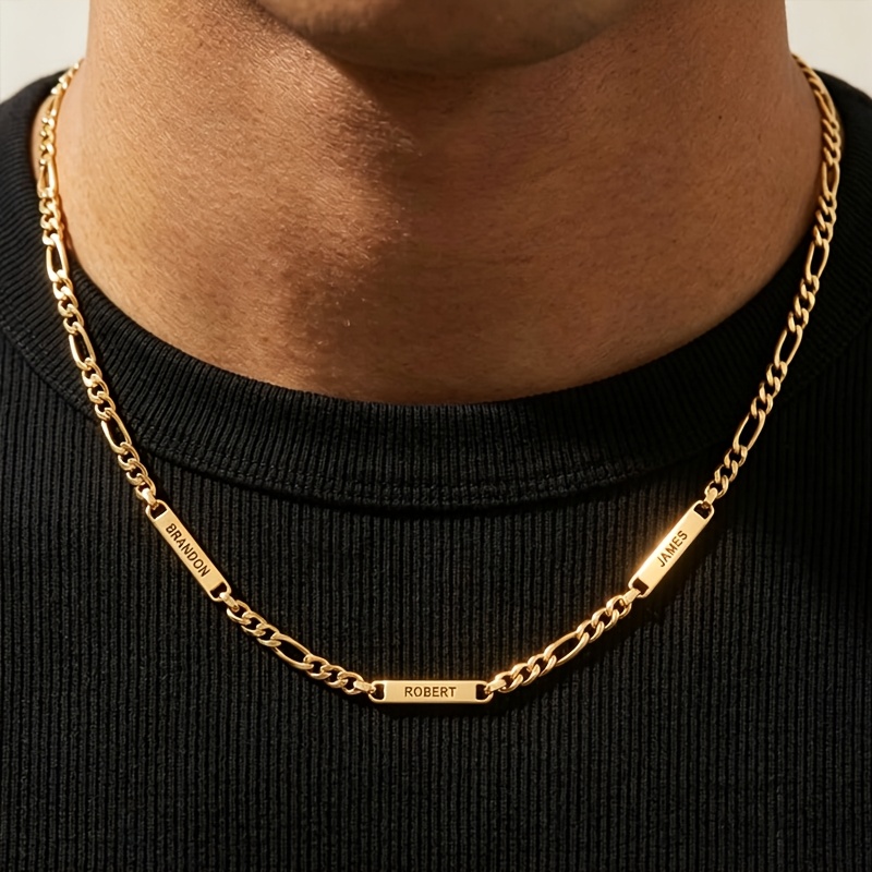 TEMU Custom Engraved Name Chain Necklace, 18k Gold Plated 304 304 Stainless Steel, Personalized Men's Jewelry, Anti-tarnish Hypoallergenic Gift For