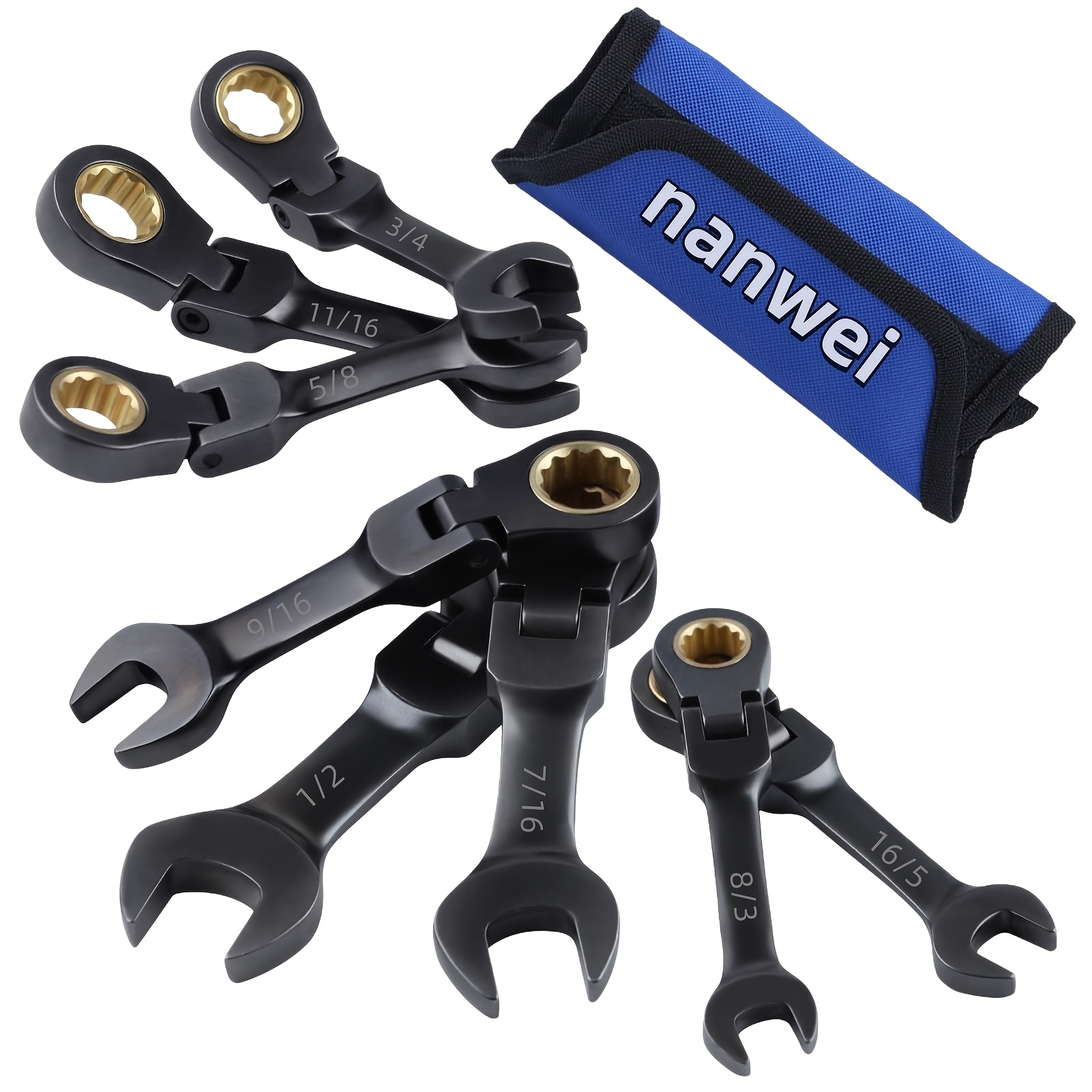 TEMU This Is An 8pcs Short Oscillating Ratchet Wrench Set, Designed For Applications Including Home, Automotive, And Machinery Use. It Features Sizes