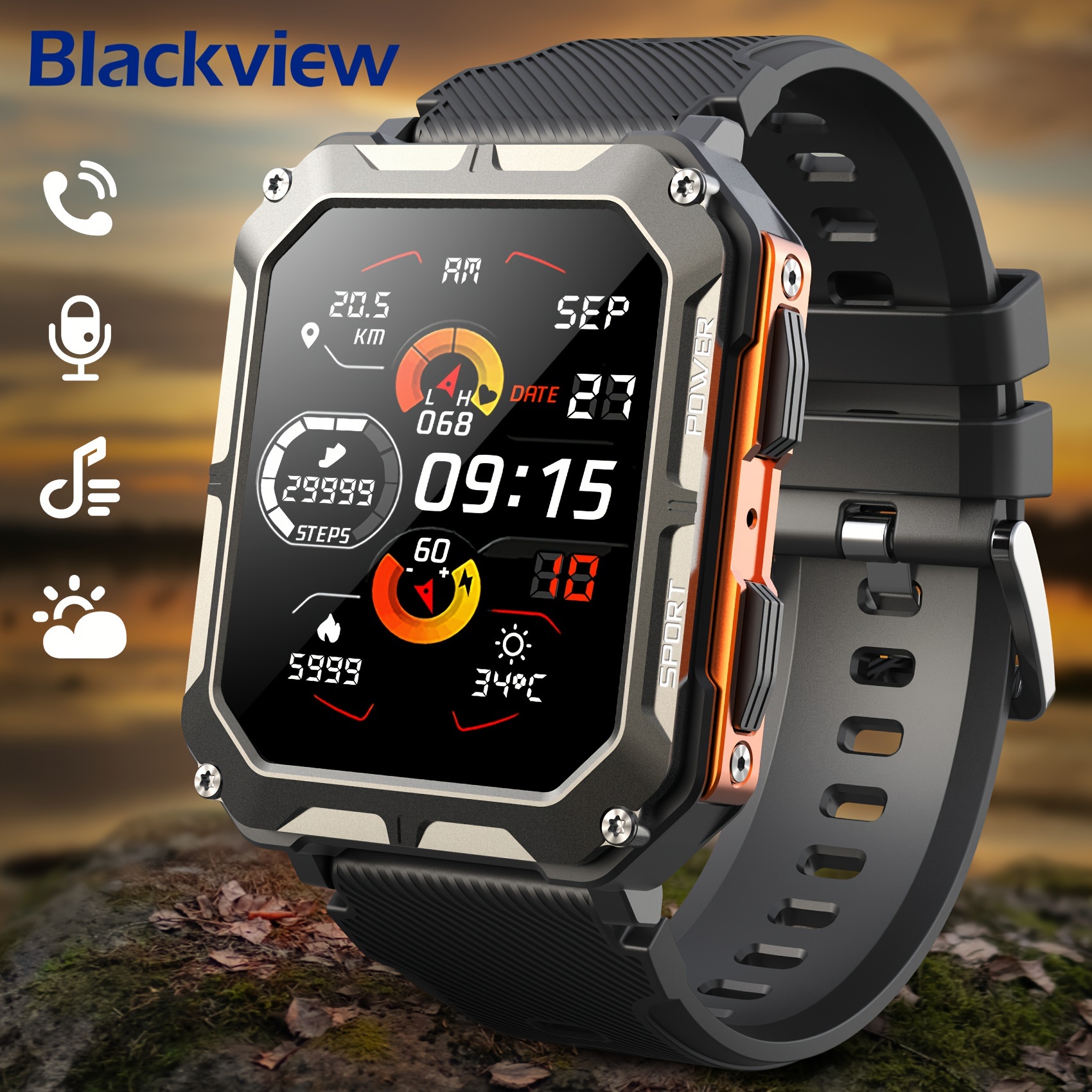 

Montre connectée Blackvire pour hommes et femmes, 1.83" HD Fitness Tracker pour iPhone Android, montre de fitness étanche avec réponse, appel, moniteur de sommeil, 100+ modes sportifs - Orange