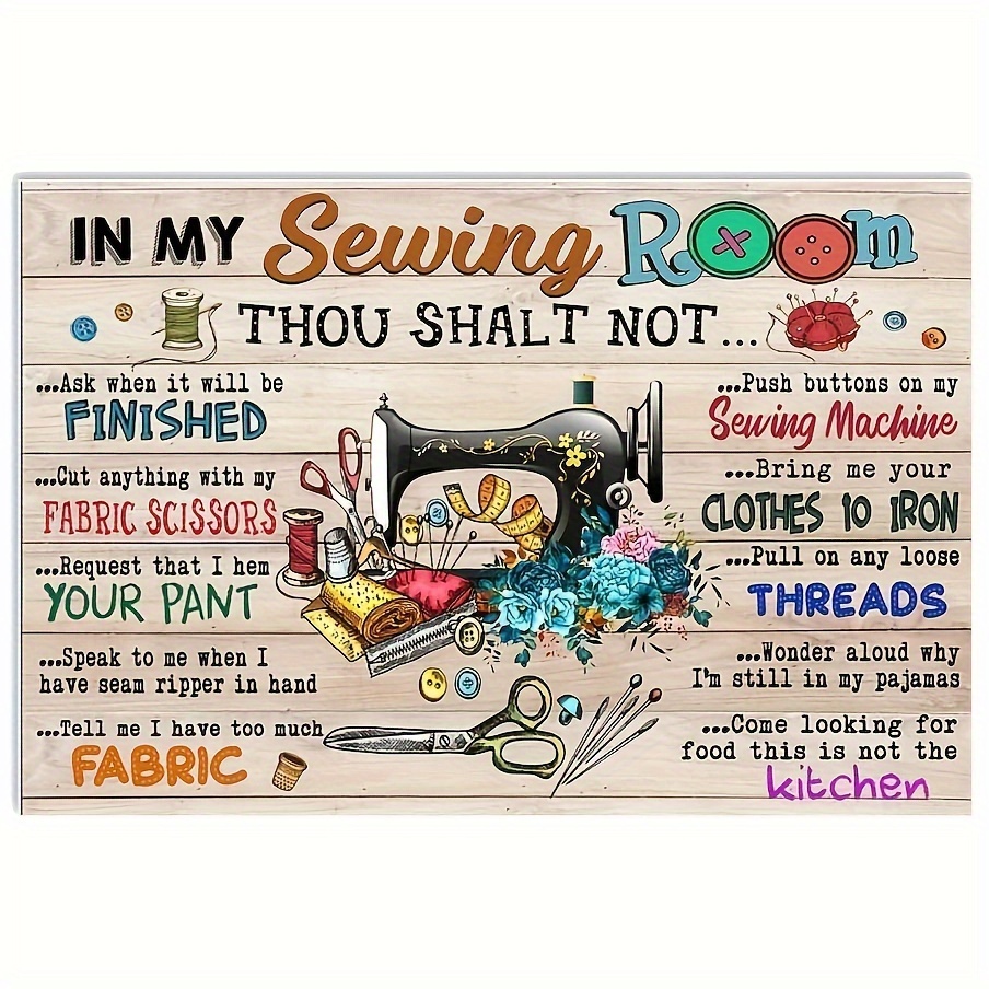 

Sewing Room Decorative Metal Sign - Iron Wall Hanging Tin Poster, Multipurpose Vintage-style Plaque For Home, Bedroom, Restaurant, Cafe - English Text, Pre-drilled For Easy Mounting, 8x12 Inches