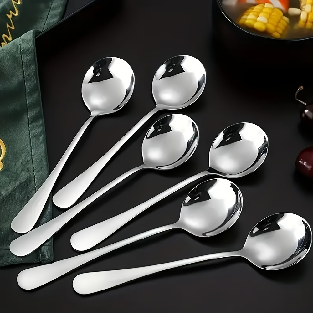 

6 Stainless Steel Round Spoons (5.) Coffee Spoons, Soup Spoons, Dessert Spoons, Mirror Polished, Dishwasher Safe, Easy To Clean, Suitable For Weddings, Restaurants, Hotels Or Daily Use