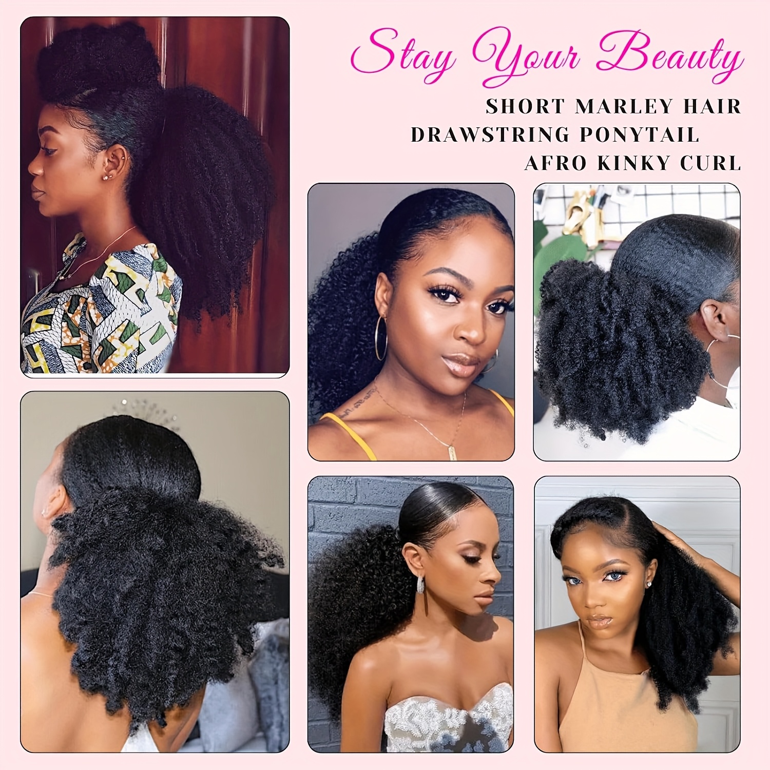   14 afro   ponytail extension with clips synthetic hair drawstring ponytail for women black secure hold natural look versatile styling for all   ponytail hair clip details 2
