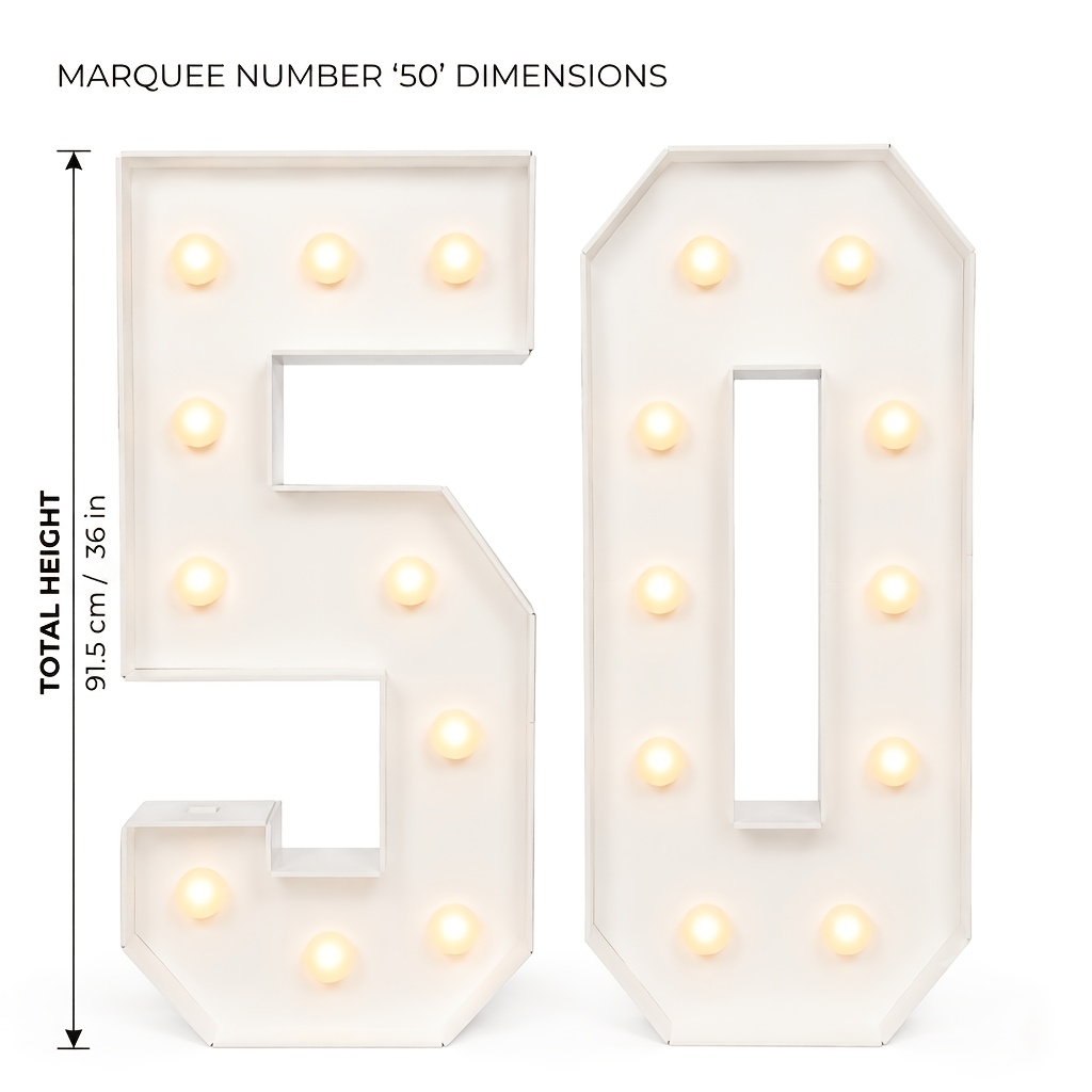 TEMU Numéro 50 en style enseigne marquee 3 pieds, panneau de 3 pieds de haut, lampe numéro blanc chaud pour décoration de fête de 50e anniversaire,
