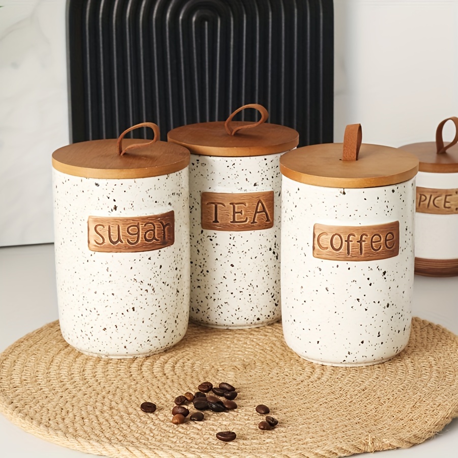 Coffee Containers Wooden Tea Coffee And Sugar Canisters Wooden Lid