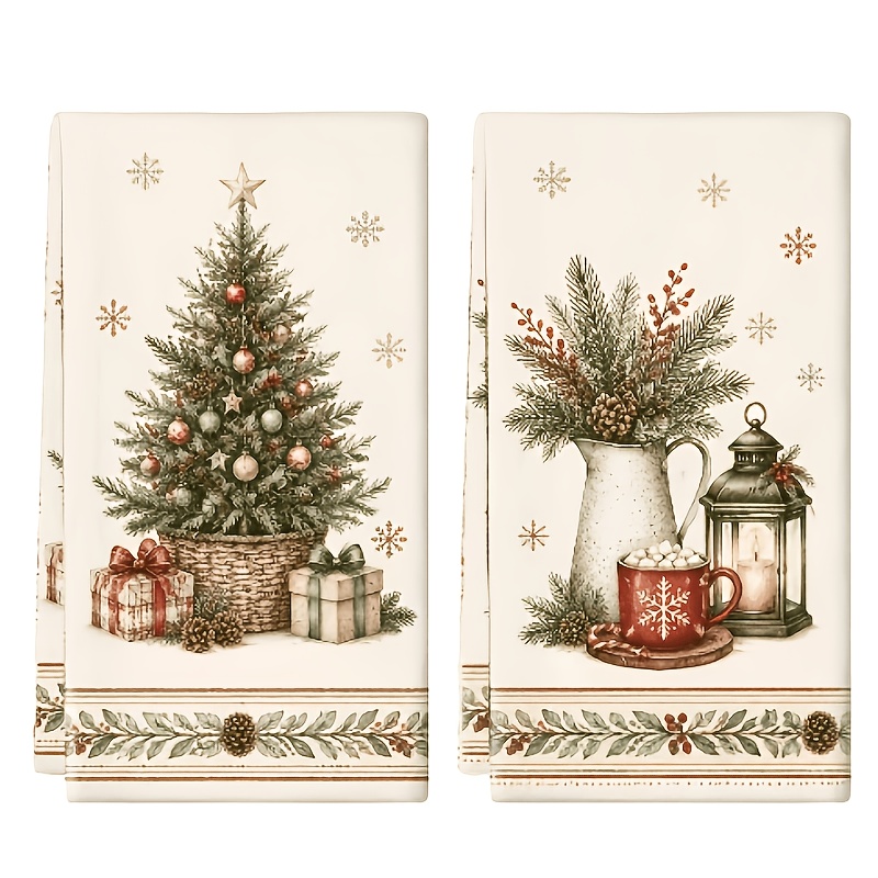 TEMU 2-ps, Retro Xmas Decor Kitchen Cleaning Cloths, Green, Cute Design, Dining Room Decor, 16x24 Inch, Lightweight And , Halloween Decorations, Fall