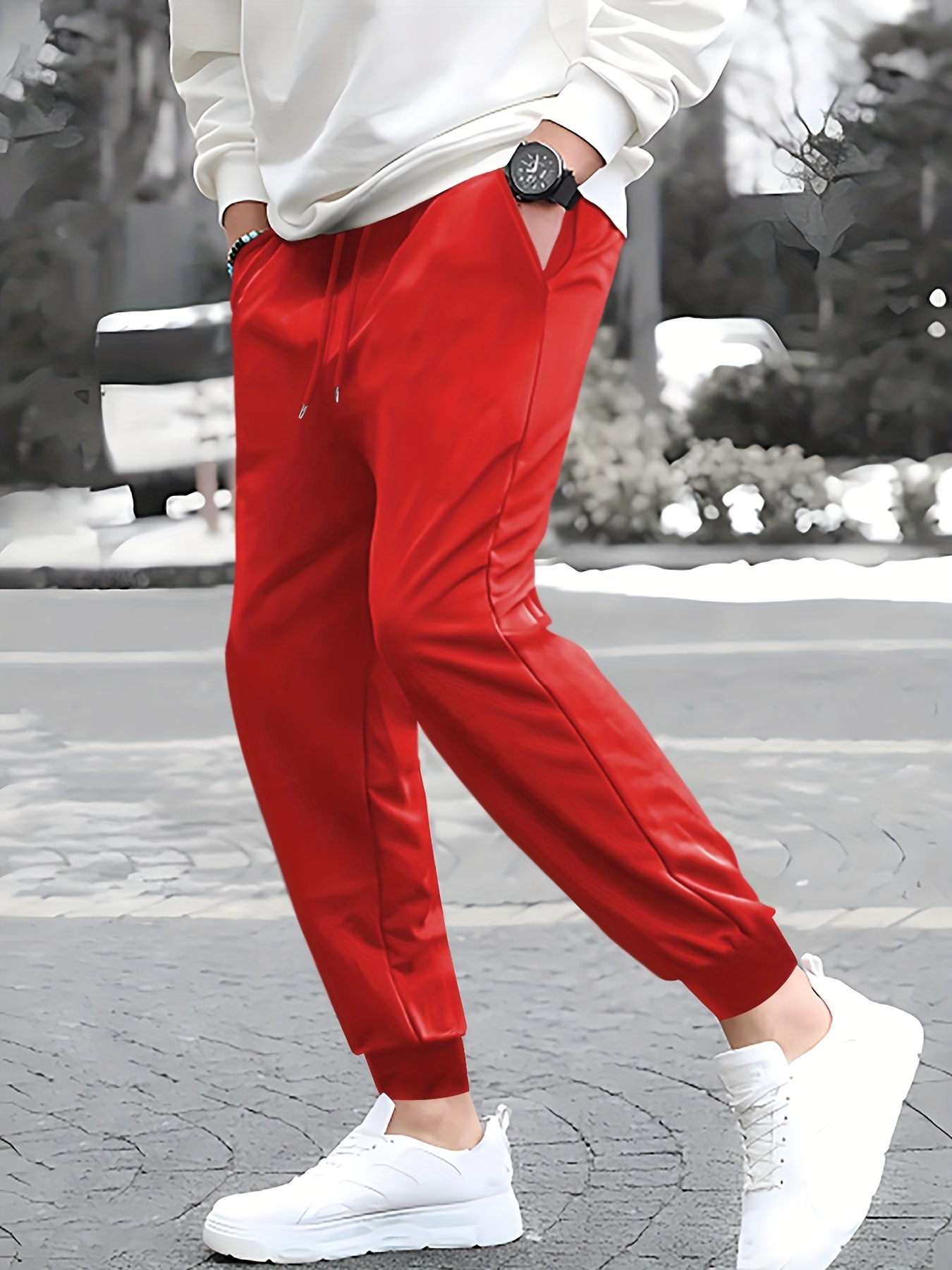 Solid Color Casual Fleece Sweatpants Elastic Waist Jogger - Temu