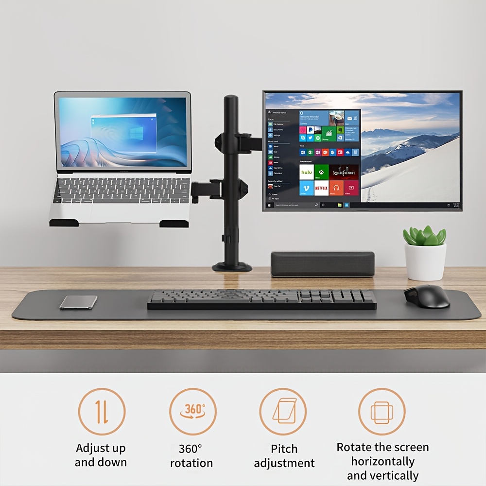 TEMU Soporte para monitor con brazo para portátil, totalmente ajustable, para pantallas LCD LED de 13 a 27 pulgadas y portátiles de 15.6 pulgadas,
