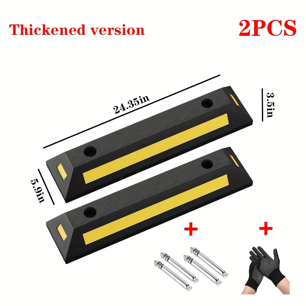 TEMU 1/2/4pcs Heavy Duty Rubber Wheel Stops For Garage Parking - Durable, High-visibility Tire Blocks For Cars, Trucks, , Rvs, Trailers, - Reflective Included