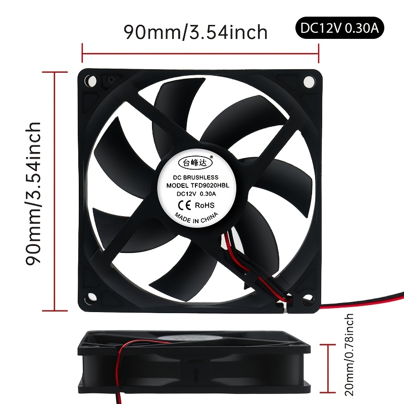 TEMU 90mm×90mm×20mm 5v/12v/24v Optional Brushless Cooling Fan, Quiet With High Airflow, Suitable For Computer Cases And Power Supply