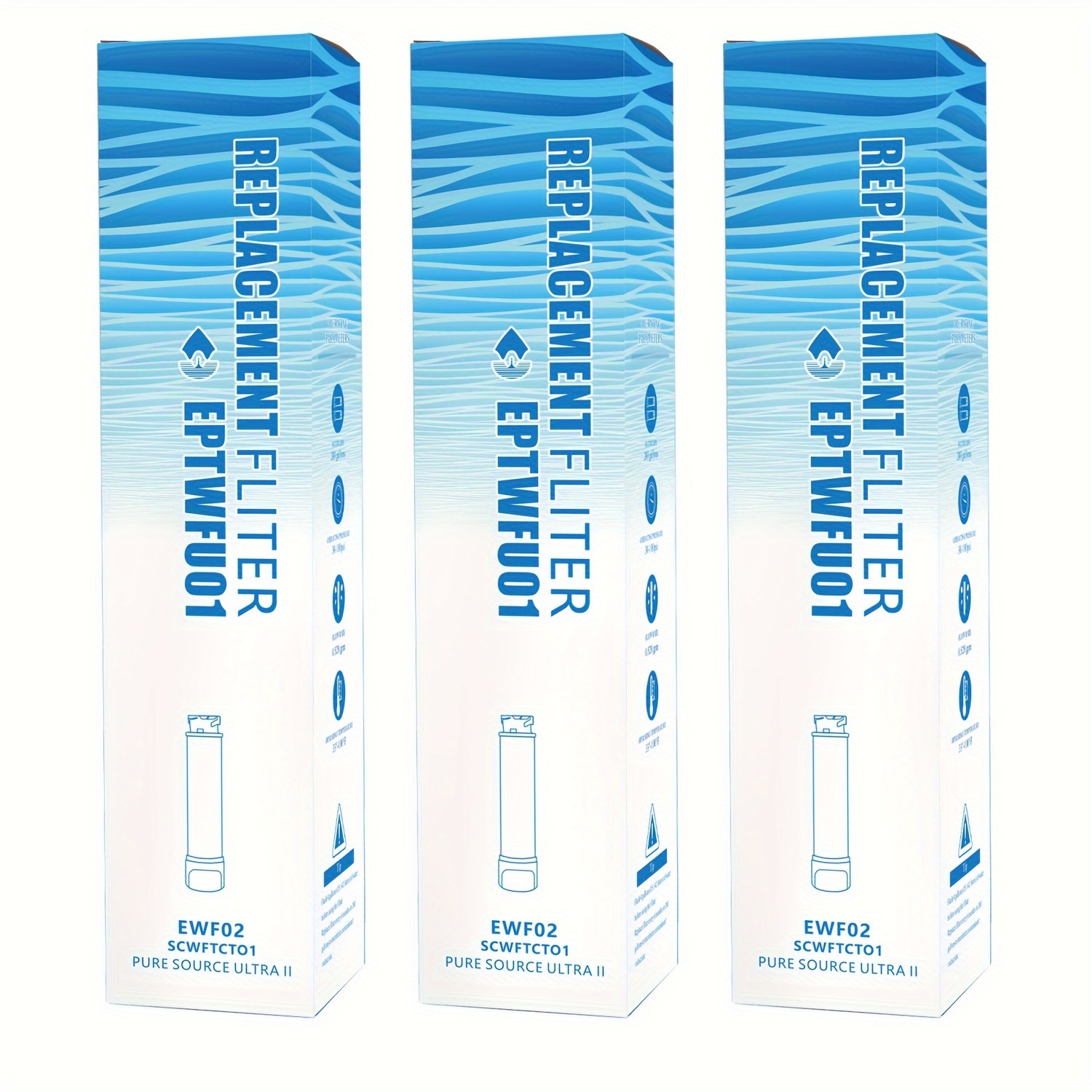 

3pcs Eptwfuo1 Ewfo2 Refrigerator Water Filters, Replace Every 200 Gallons Or 6 Months